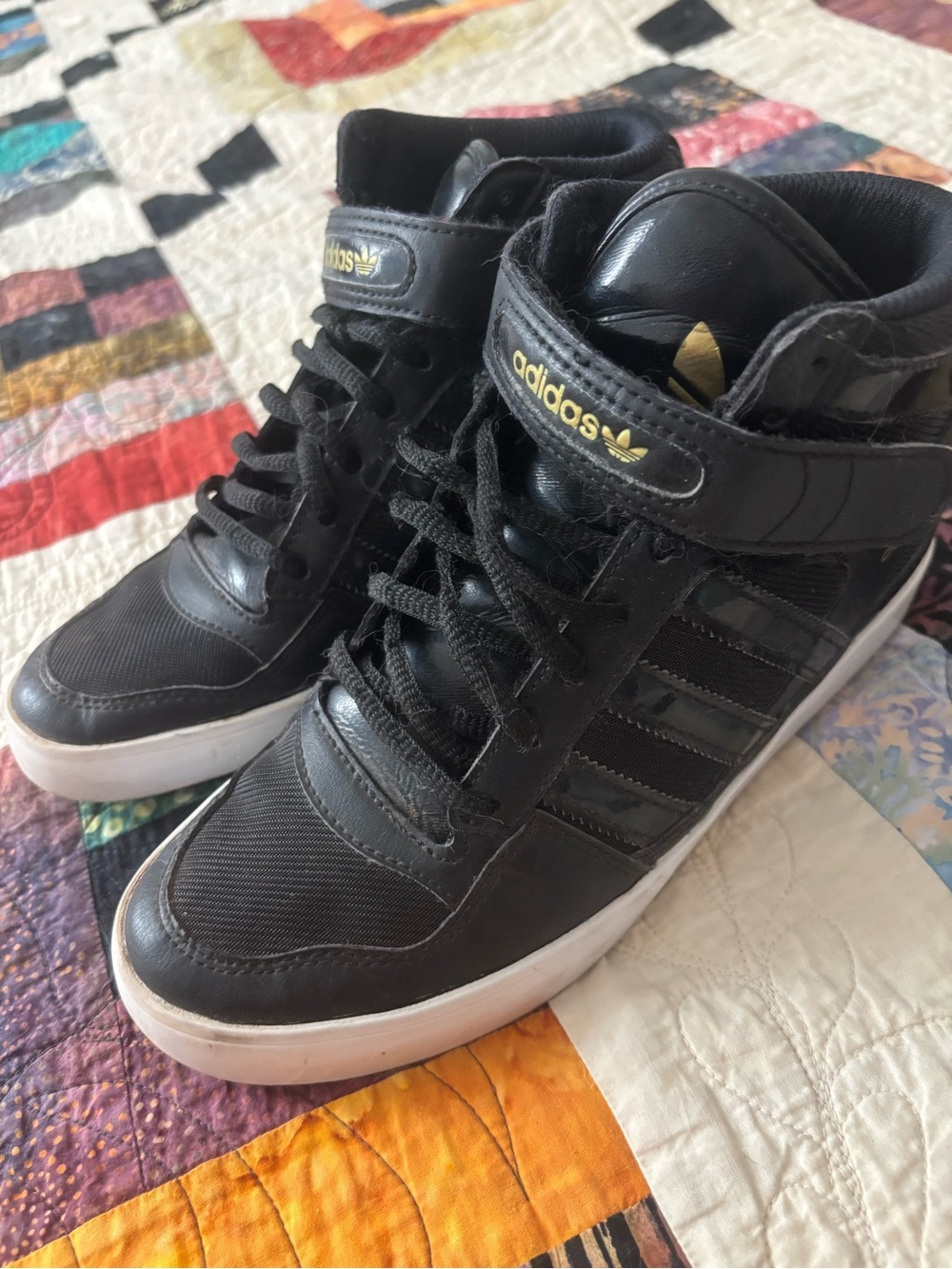 Adidas Patent Black Wedge High Tops